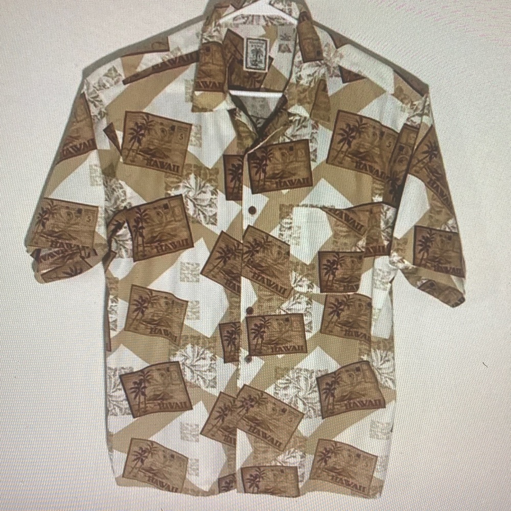 Roundtree & Yorke Tropical Postcard Print Shirt - Brown and White